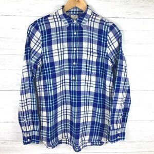 J. Crew Women's Blue and White Plaid Popover Top